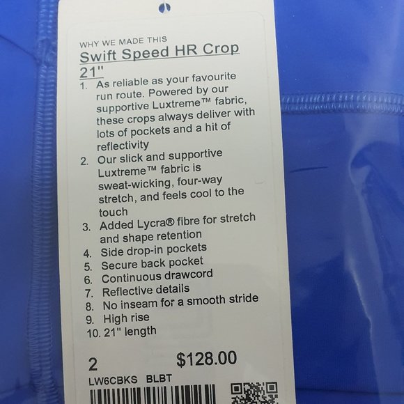 new Women Lululemon Swift Speed High-Rise Crop 21" -size 2 - Picture 2 of 5